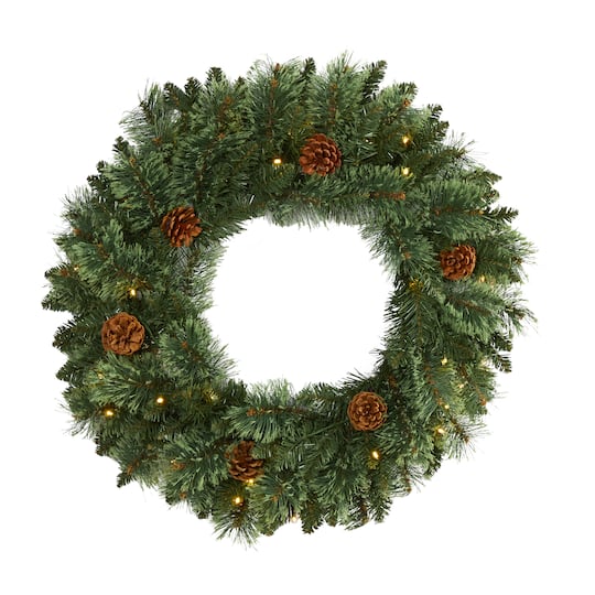 24&#x22; LED White Mountain Pine Artificial Christmas Wreath